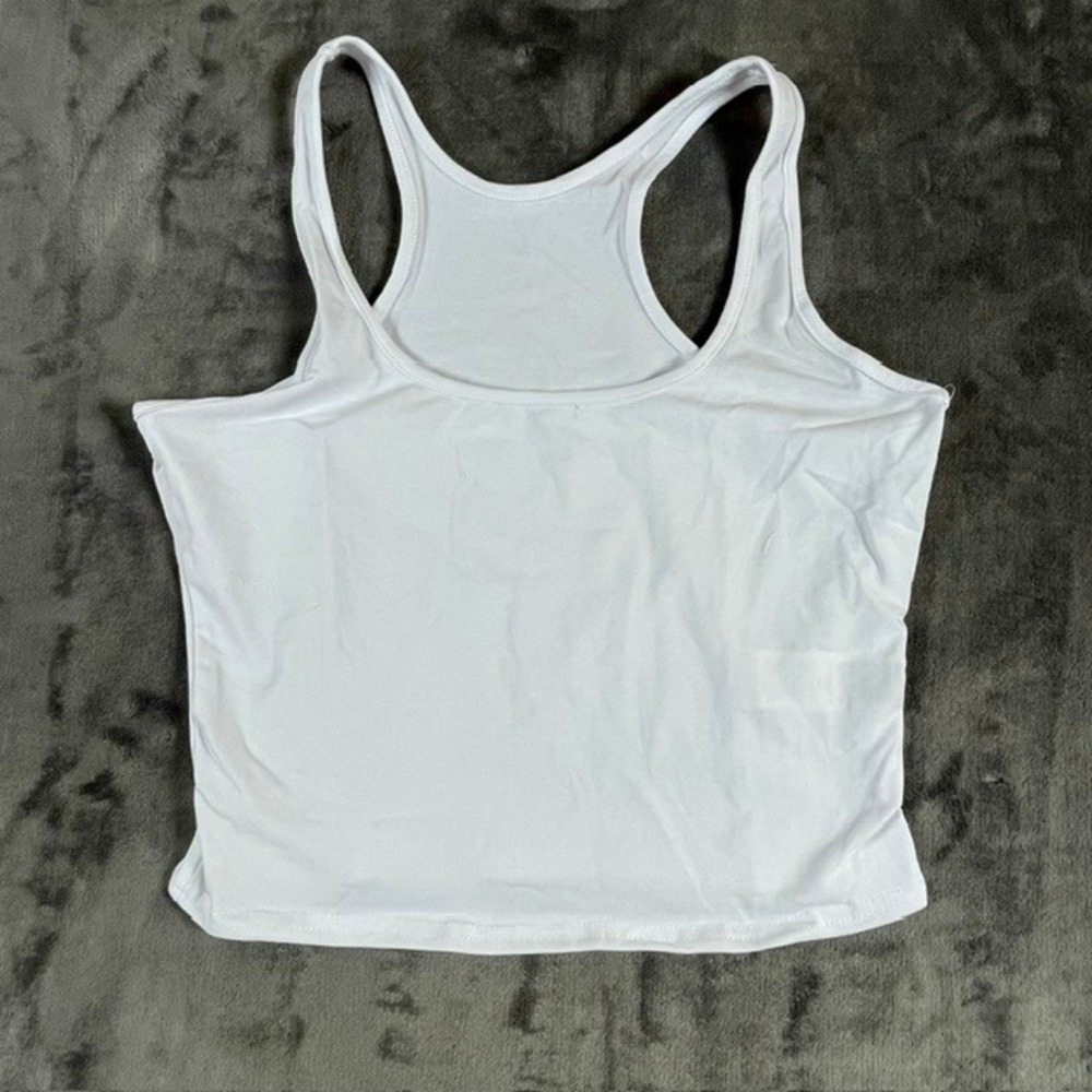 Womens White Racerback Tank Top Scoop Neck Sleeveless Basic Size L